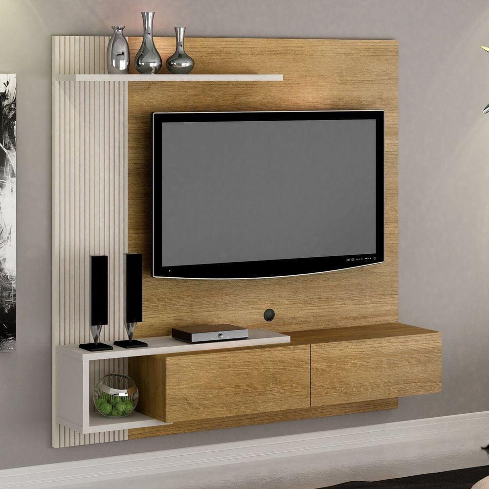 Home Suspenso para TV até 60 Polegadas 2 Portas Los Angeles Valdemóveis Cinamomo/Off White