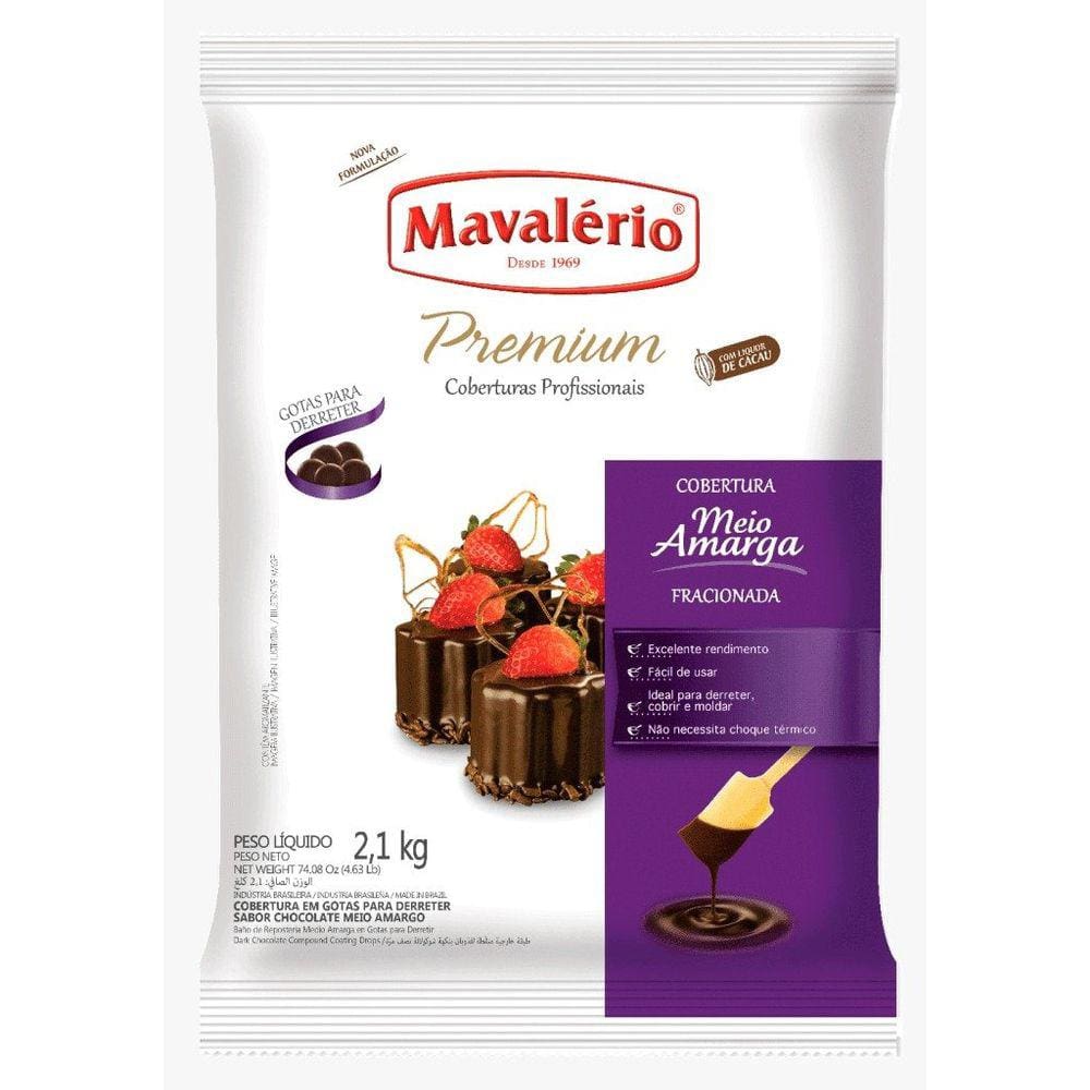 Chocolate Cobertura Gotas Meio Amargo 2,1kg - Mavalerio