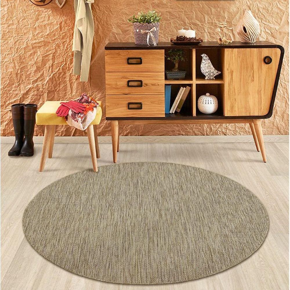 Tapete Redondo 140cm x 140cm New Boucle Tapetes São Carlos Palha