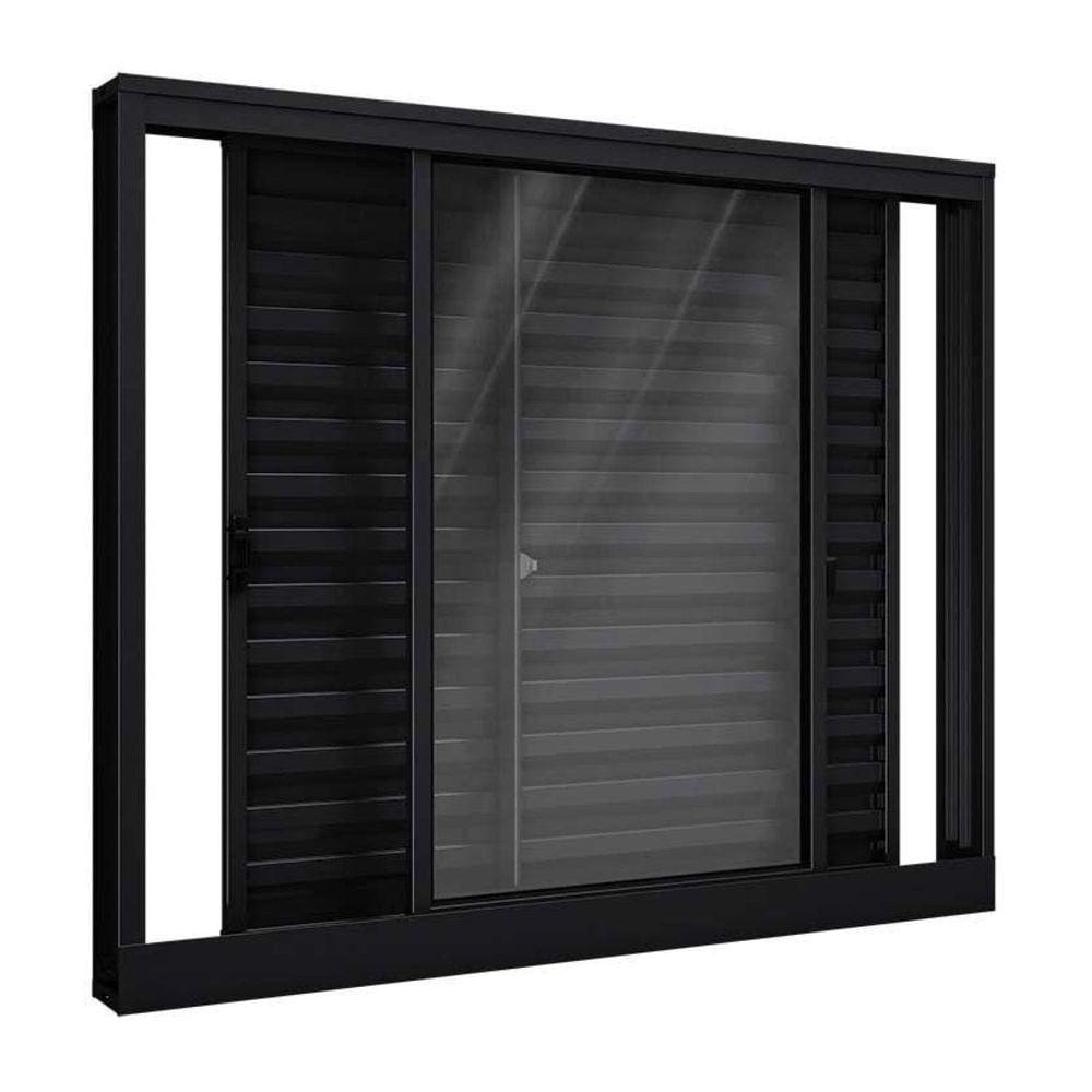 Janela de Alumínio Veneziana de Correr Lateral 3 Folhas Móveis 100x120cm Riobras Preto