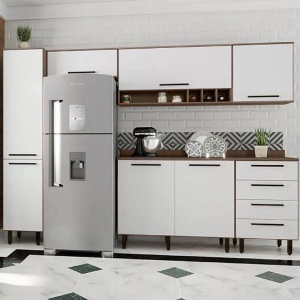 Cozinha Compacta 6 Peças 7 Portas 4 Gavetas Evolution Plus Tannat/Branco