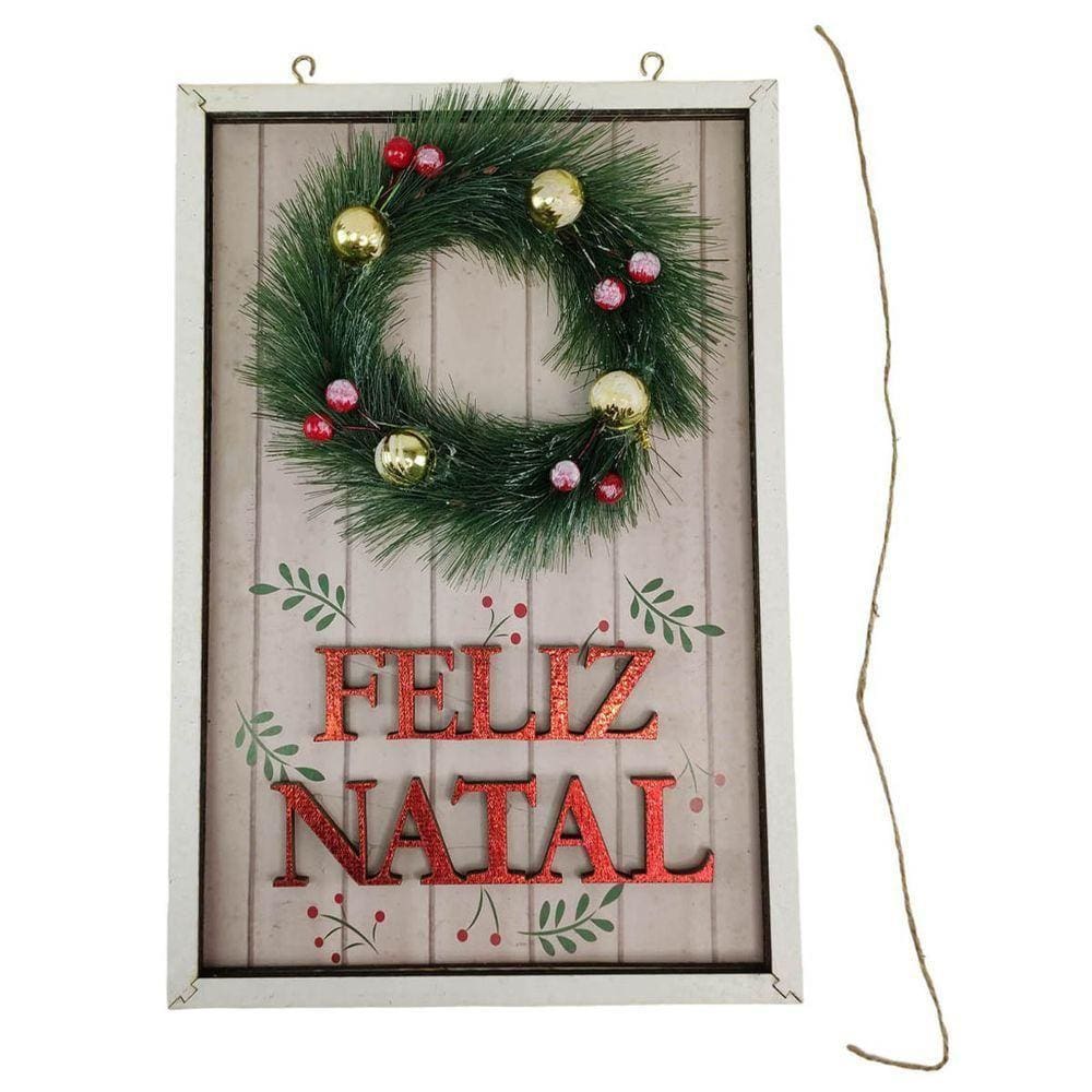 Quadro Decorativo Natalino Guirlanda Feliz Natal Porta Parede Com Bolinhas Decoraçao Advento Loja