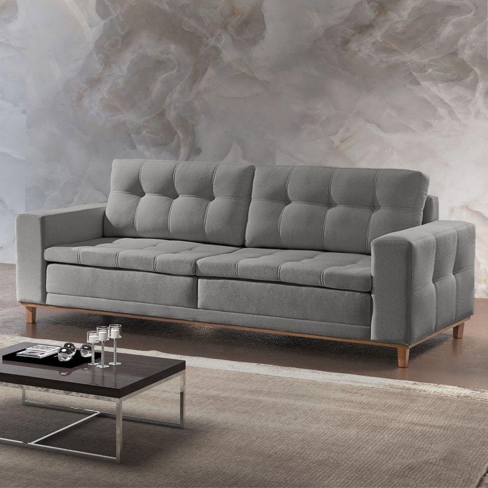 Sofá 3 Lugares 210cm Molas Ensacadas Living Braúna Paropas by Ecosono Cinza