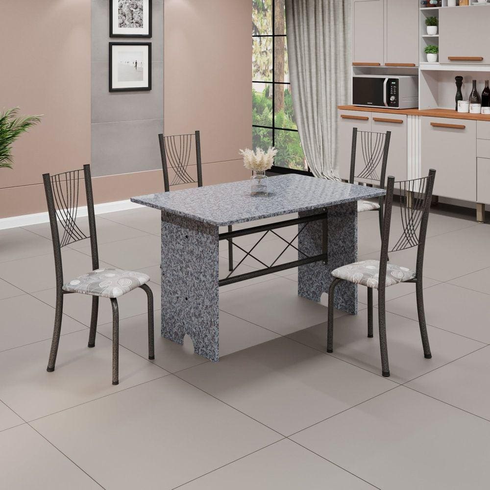 Conjunto de Mesa Tampo de Granito Ocre com 4 Cadeiras Lorena Yescasa Paraopeba/Mart Prata