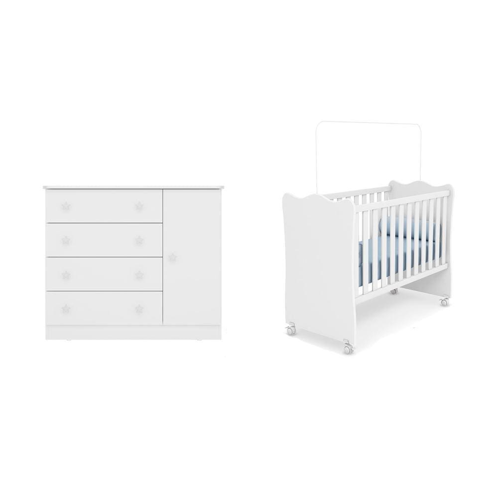 Berço e Cômoda Sapateira Doce Sonho Branco – Qmovi