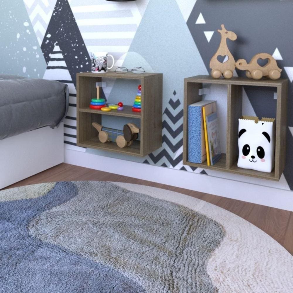 Conjunto 2 Nichos Prateleira para Quarto Infantil Bramov Móveis Carvalho