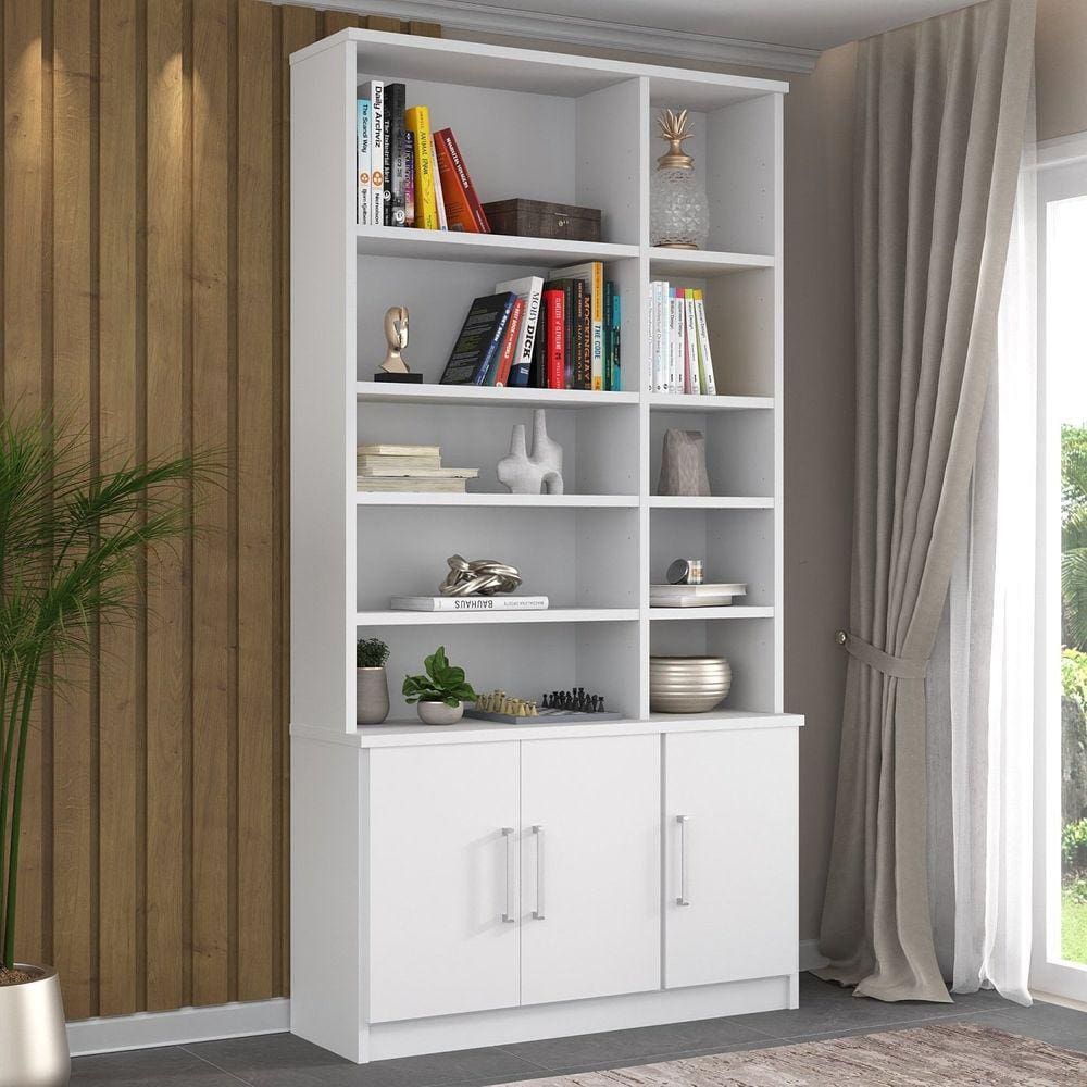 Estante para Livros 3 Portas Moderno Foscarini Branco