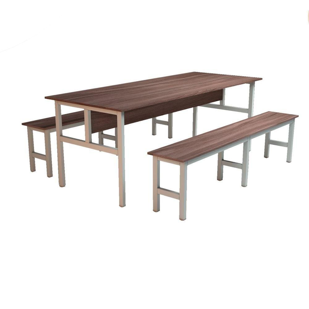 Mesa Refeitório 8 Lugares com 2 Bancos Metal Wood Design Carvalho/Cristal