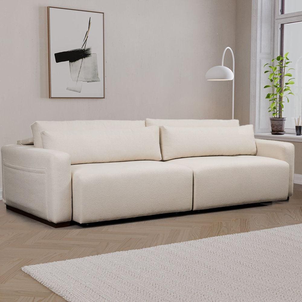 Sofá Essence Retrátil 4 Lugares 240cm CabeCasa MadeiraMadeira Bouclé Off White
