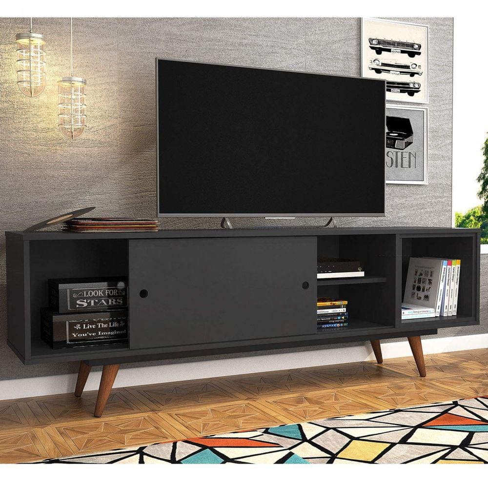 Rack para TV até 55 Polegadas 1 Porta Retrô 50 Olivar Preto/Preto