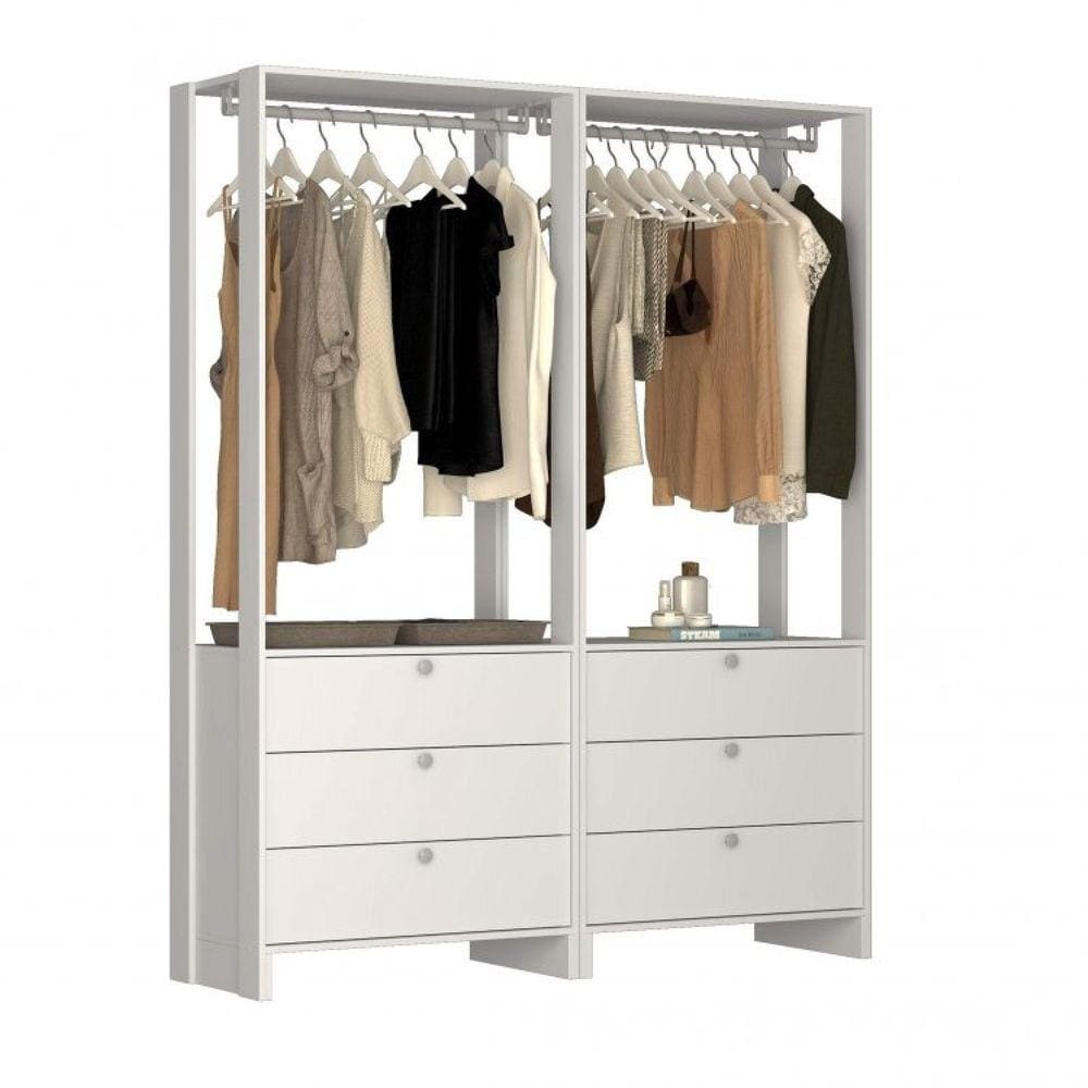 Closet Modulado 2 Peças 2 Cabideiros e 6 Gavetas Yes Nova Mobile Branco