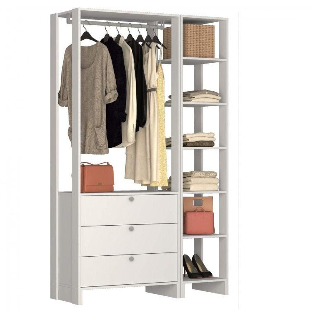 Closet Modulado 2 Peças com 1 Cabideiro 3 Gavetas e 7 Nichos Yes Nova Mobile Branco