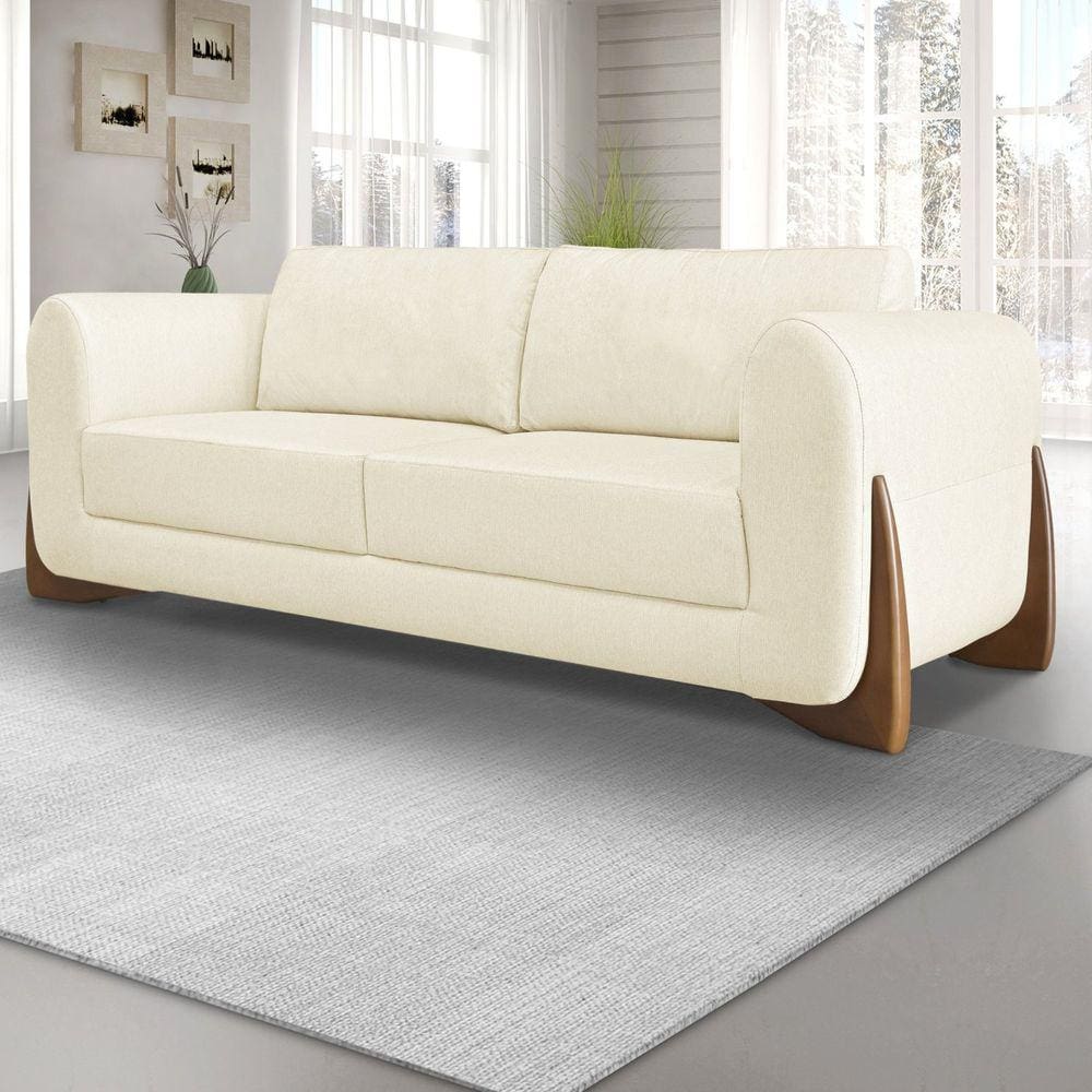 Sofá 3 Lugares 200cm Linho Djon Spezzia Decor Pérola