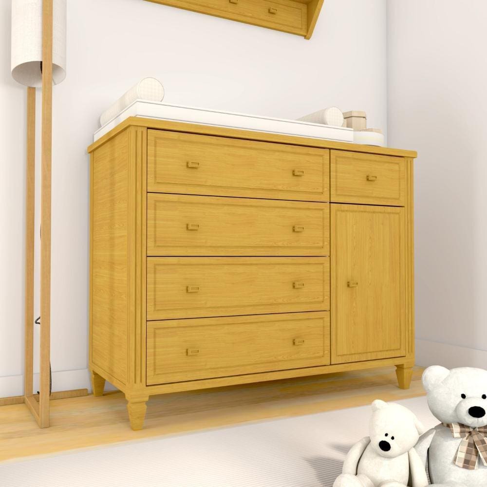 Cômoda Infantil 1 Porta 5 Gavetas Tudor Timber Marrom