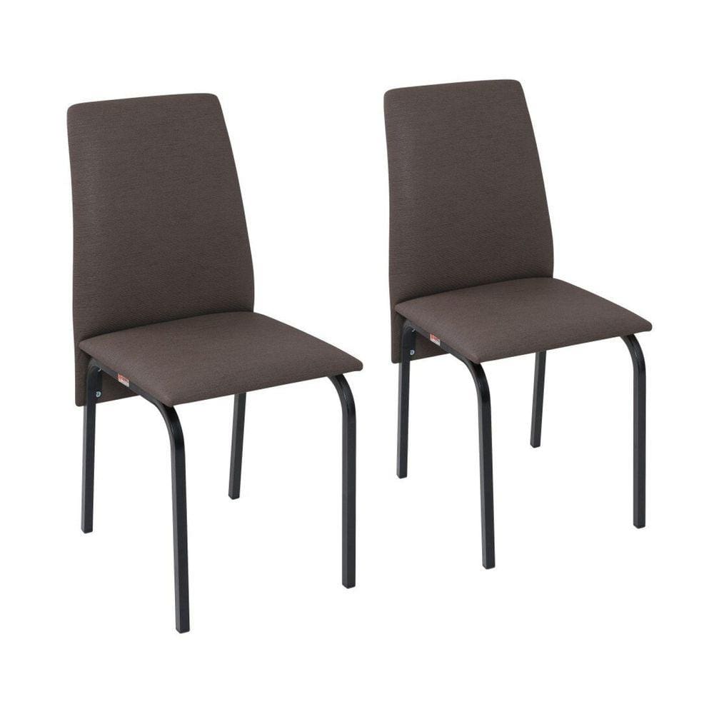 Kit 2 Cadeiras Barcelona Tubo Assento Linho Preto/Marrom