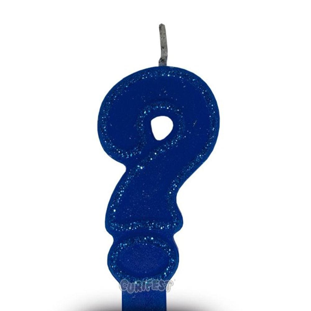 Vela Super Com Gliter Azul Ponto De Interrogação ? - Curifest