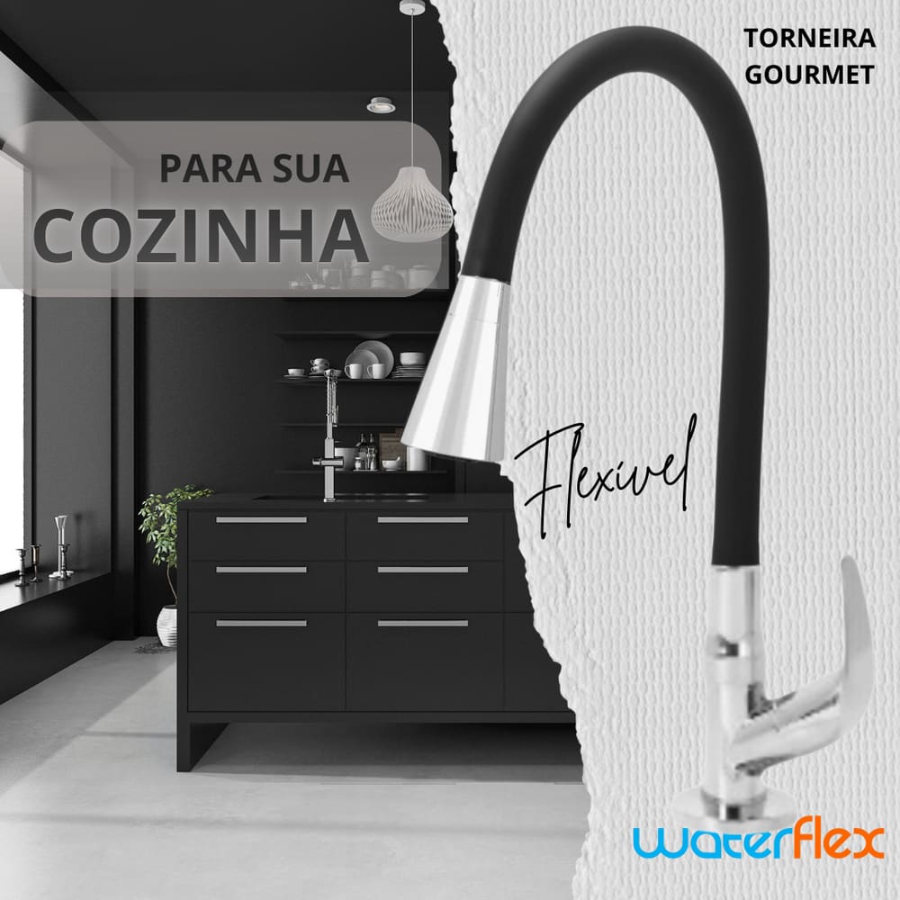 Torneira de Cozinha Duplo Jato Preta Flexível Gourmet ABS Luxo Bancada