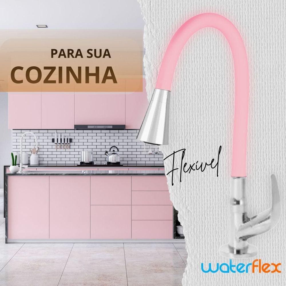 Torneira de Cozinha Duplo Jato cor de Rosa Claro Flexível Gourmet ABS Luxo Bancada