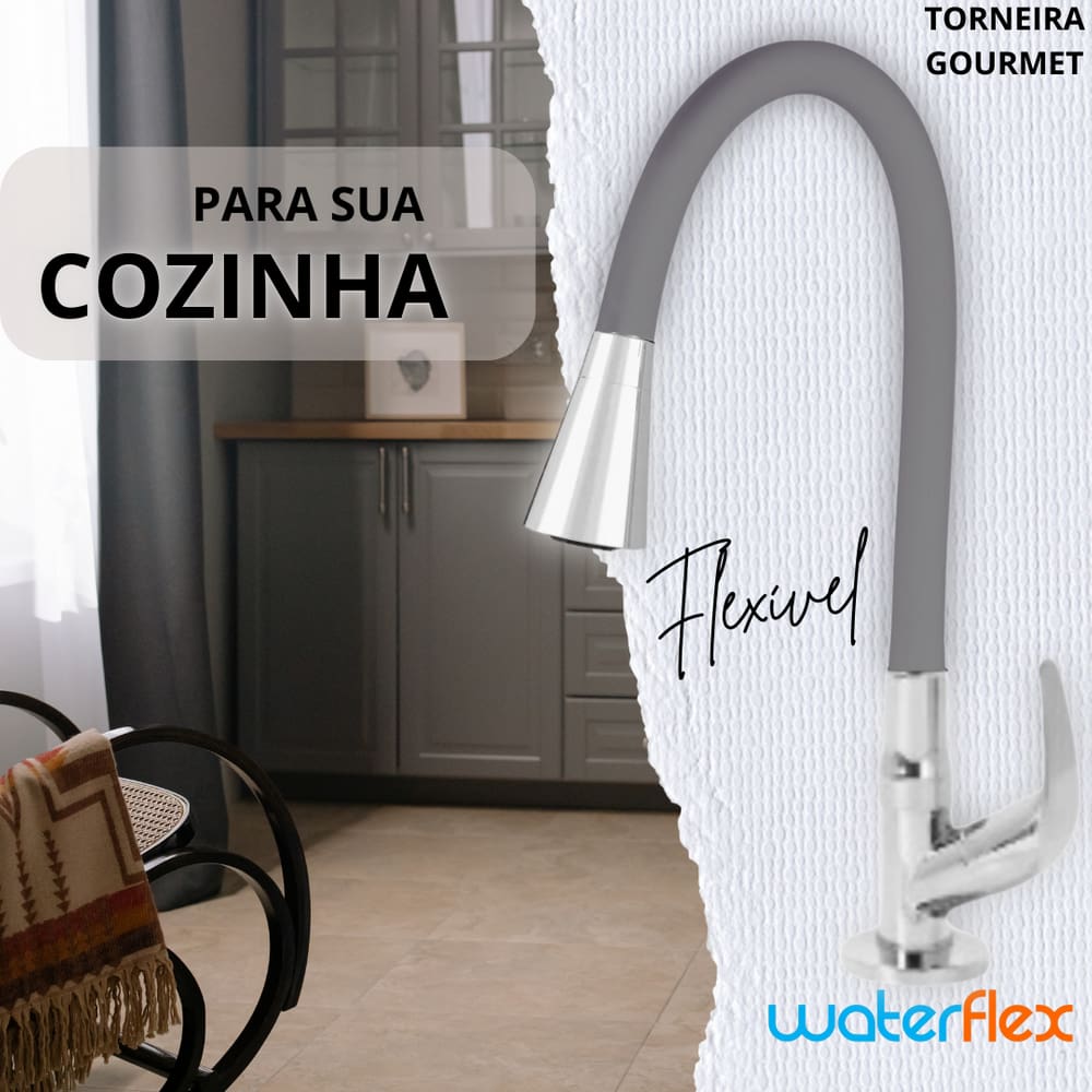 Torneira de Cozinha Duplo Jato Cinza Flexível Gourmet ABS Luxo Bancada