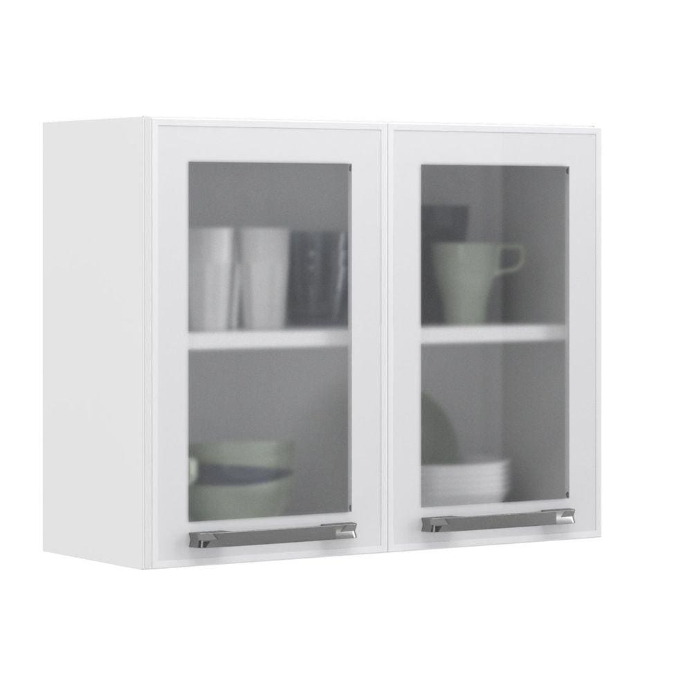 Armário em Aço 70cm 2 Portas de Vidro Florença Itatiaia Branco
