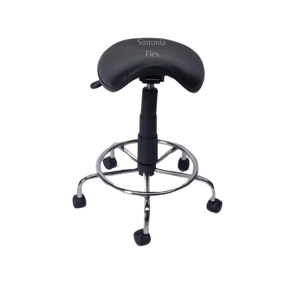 Cadeira sela estética s/ encosto c/ regulagem de altura , dentista, tatuador, manicure - base cromada corano preto
