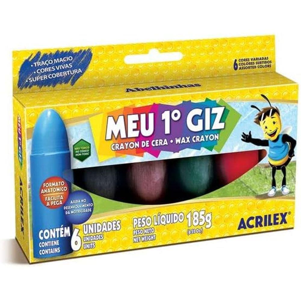 Giz de Cera Curto Meu Primeiro Giz 6 Cores Big Giz - Acrilex