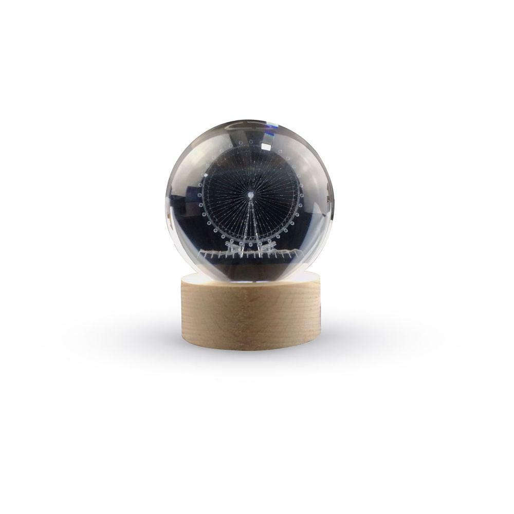 Luminária Abajur Globo Roda Gigante Led Usb Enfeite Decorativo Globo De Vidro 3D Base De Madeira