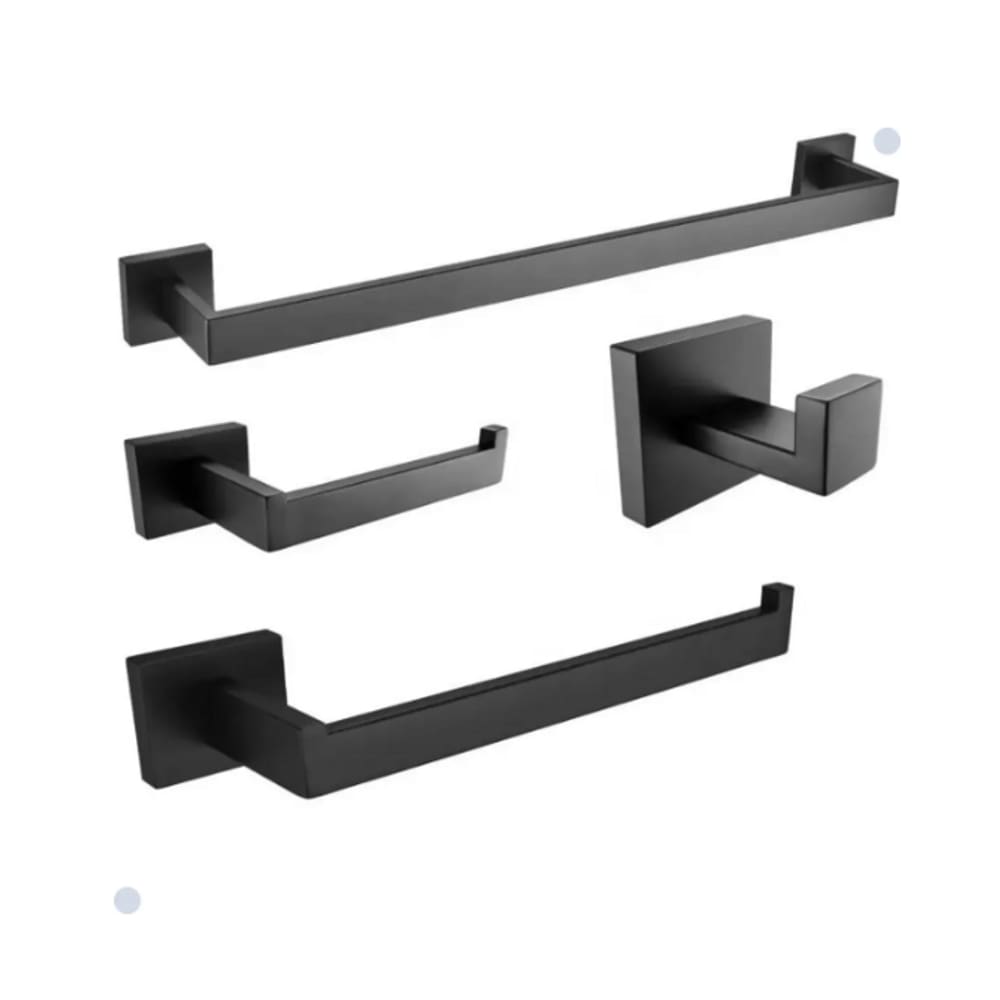 Kit Acessórios Para Banheiro Quadrado Preto Black 4 Peças