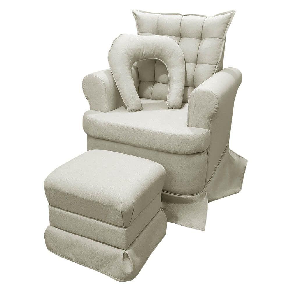 Poltrona de Amamentação com Balanço e Puff Linho Boucle Dourado SOFA STORE