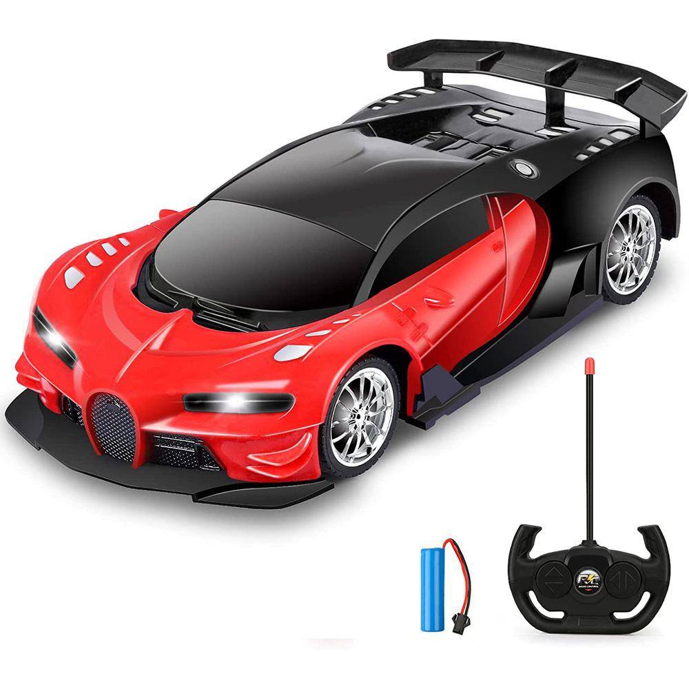 Corrida de carros de brinquedo com luzes, veículo RC recarregável de alta velocidade (vermelho)