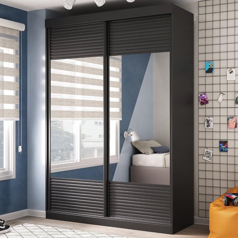 Guarda Roupa Infantil 2 Portas com Espelho Samambaia Teen CabeCasa MadeiraMadeira Preto
