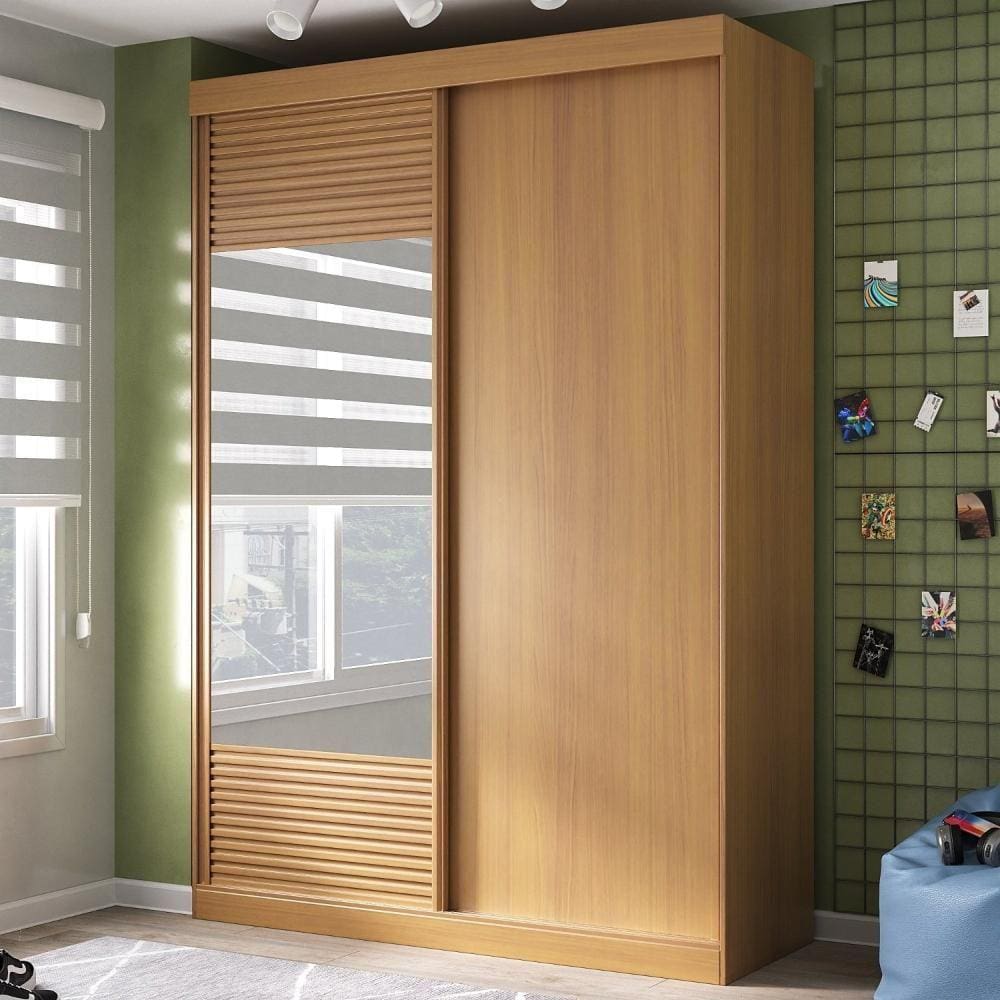 Guarda Roupa Infantil 2 Portas 1 Porta com Espelho Samambaia Teen CabeCasa MadeiraMadeira Carvalho