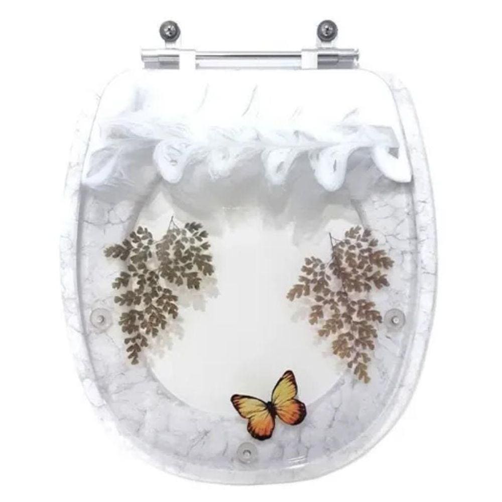 Assento Sanitario Poliester Decorado Borboleta Aspen para vaso Deca