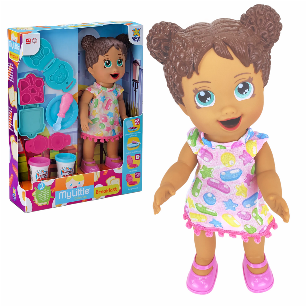 Boneca My Little Colection Café da Manhã Brinquedo Com Acessórios Divertoys Morena