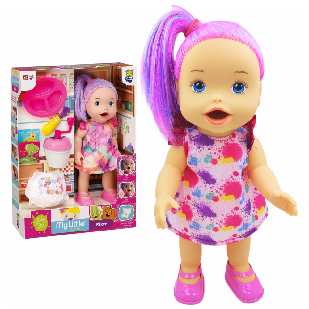 Brinquedo Boneca My Little Colection Mixer Papinha Faz Caquinha Fraldinha Divertoys