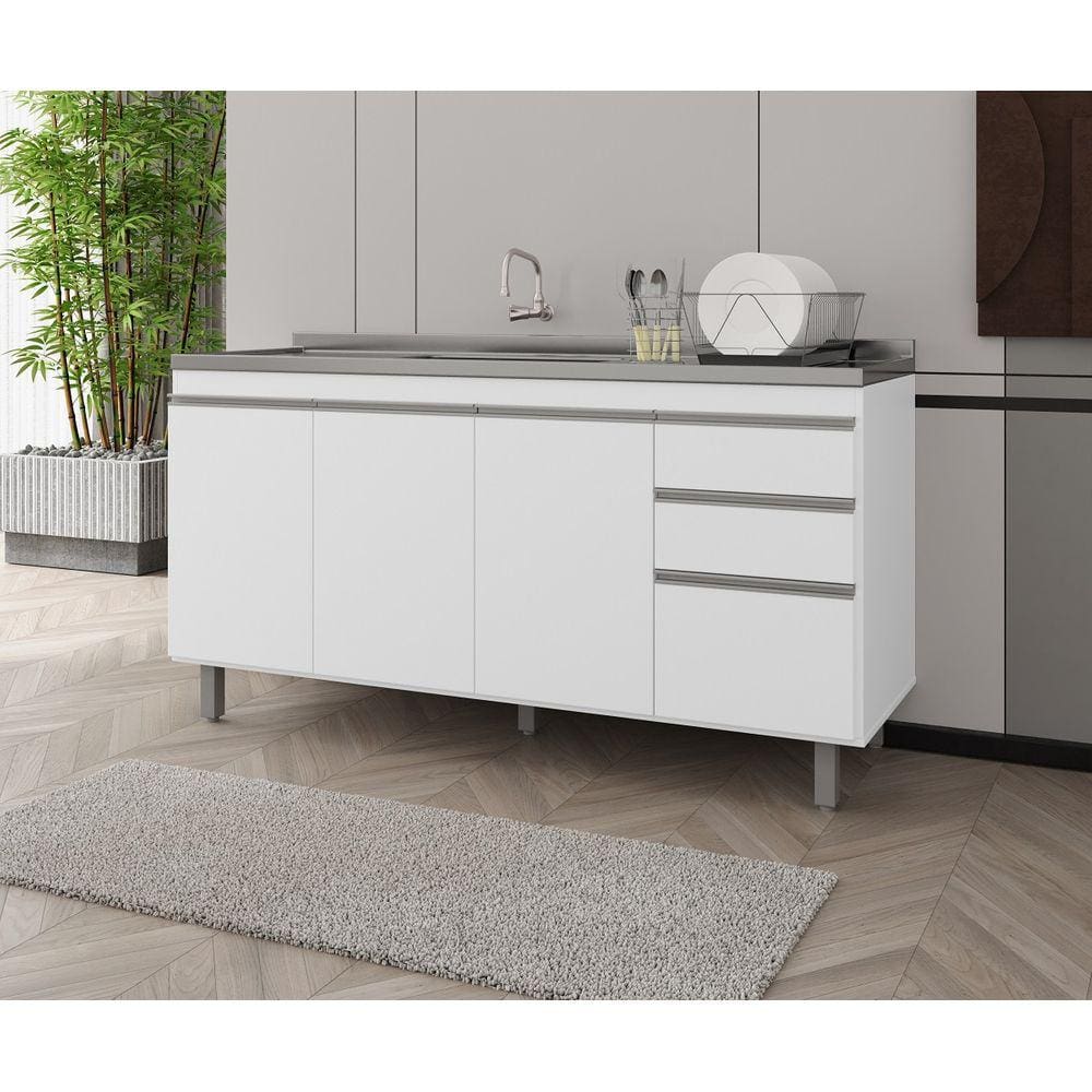 Balcão Gabinete de Pia Premium 160cm Branco S/ Tampo - Nathan