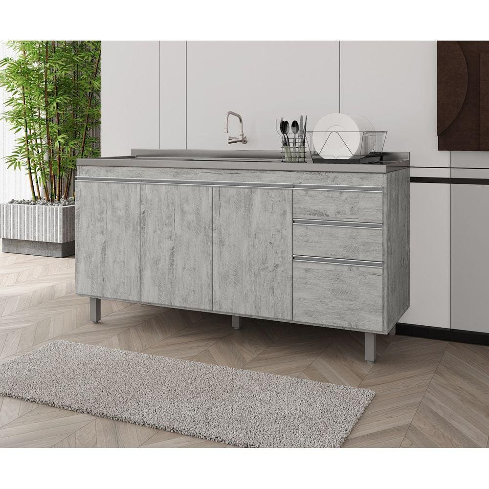 Balcão Armário de Cozinha Premium 160cm Rústico S/ Tampo - Nathan