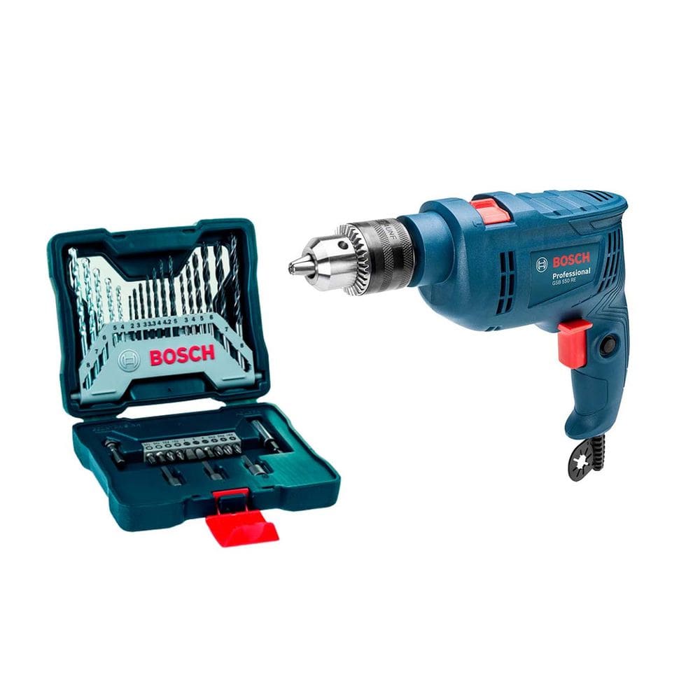 Furadeira De Impacto Bosch Gsb 550 220V + Kit X-line 33 Peças