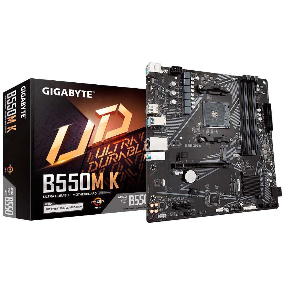 Placa Mae Gigabyte B550m K, Chipset B550, Amd Am4, 4 Soquetes Ddr4, M.2, Matx, Ddr4