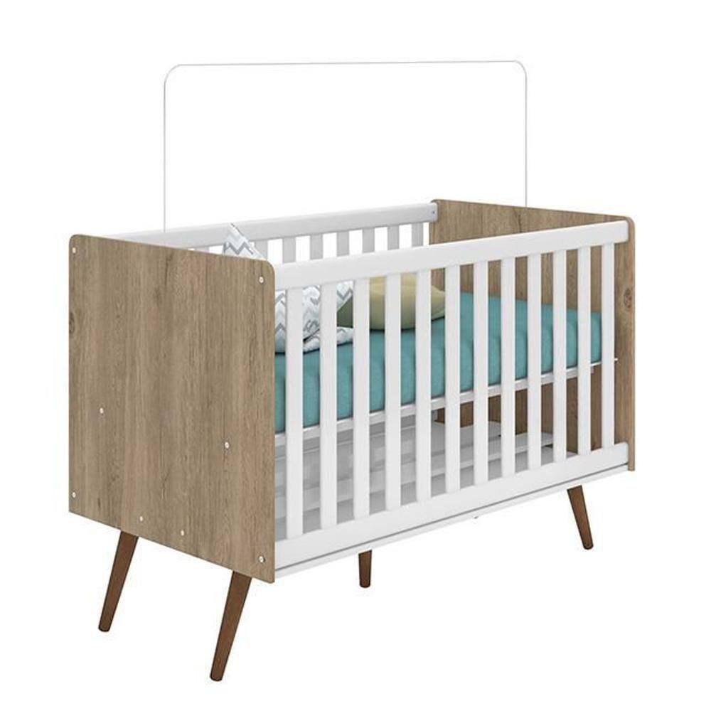 Berço Mini Cama Americano Retrô Carvalho/Branco - Qmovi