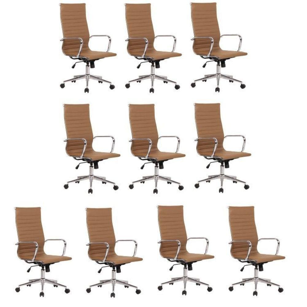 Conjunto 10 Cadeiras de Escritório Presidente Giratória Sevilha Rivatti Marrom