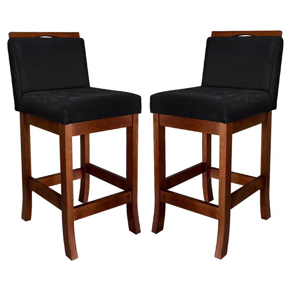 Kit 2 Banquetas Turim Assento 60 Cm Madeira Castanho Suede