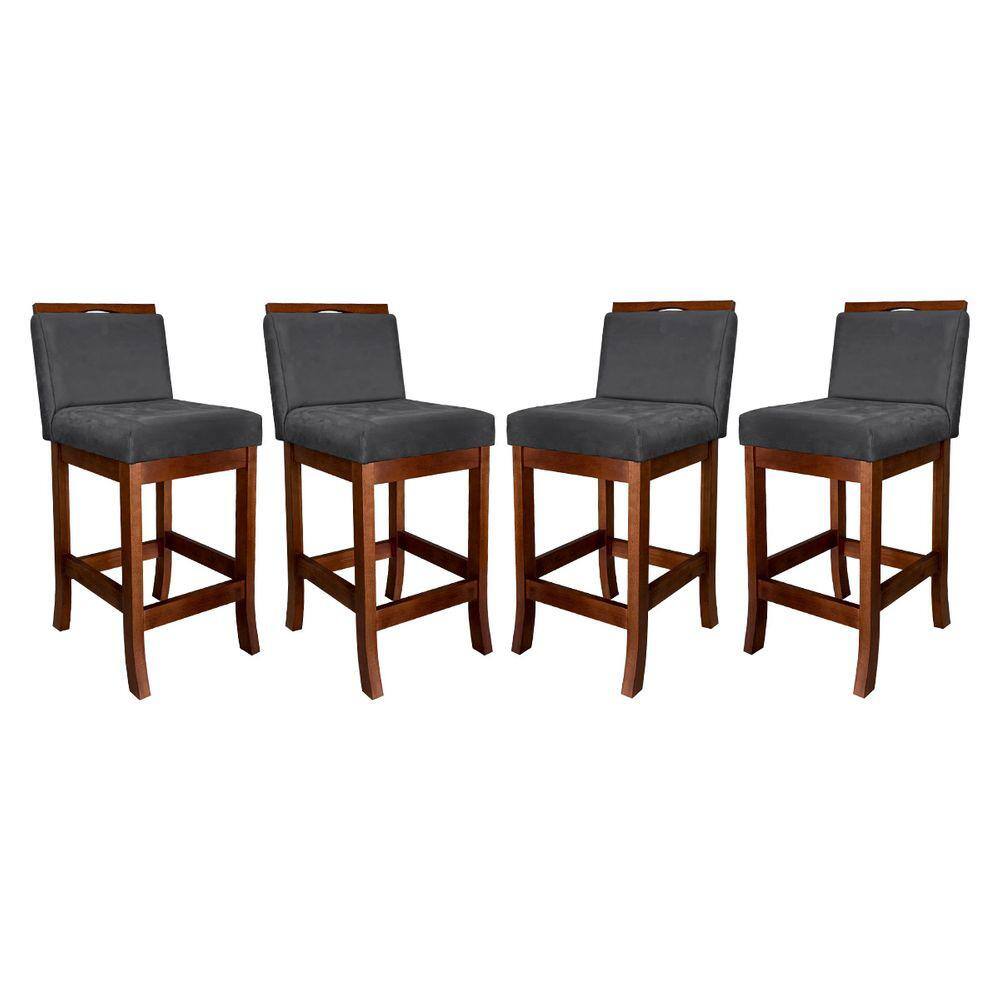 Kit 4 Banquetas Turim Assento 60 Cm Madeira Castanho Suede