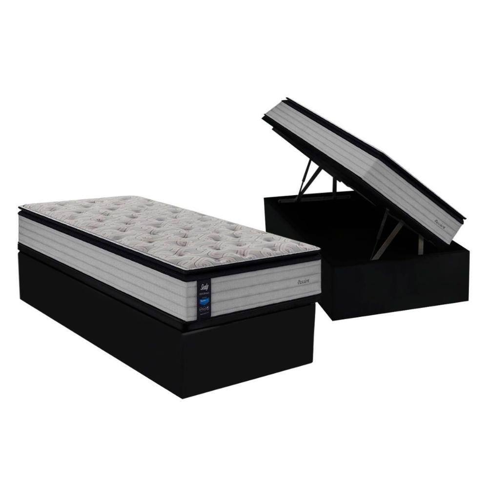 Cama Box Baú Solteiro: Colchão Molas Ensacadas Sealy MasterPocket Passion + Base CRC Suede Black(88x188)