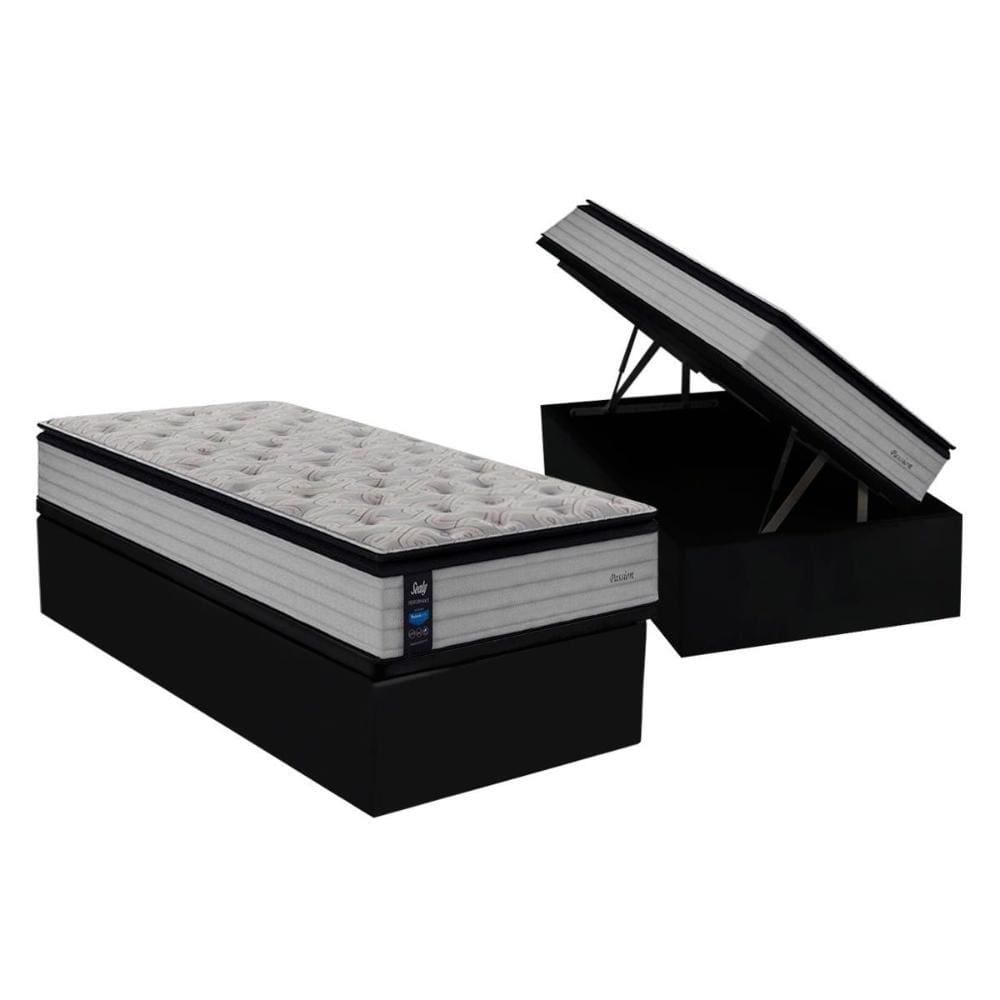 Cama Box Baú Solteiro: Colchão Molas MasterPocket Ensacadas Sealy Passion + Base CRC Suede Black(88x188)
