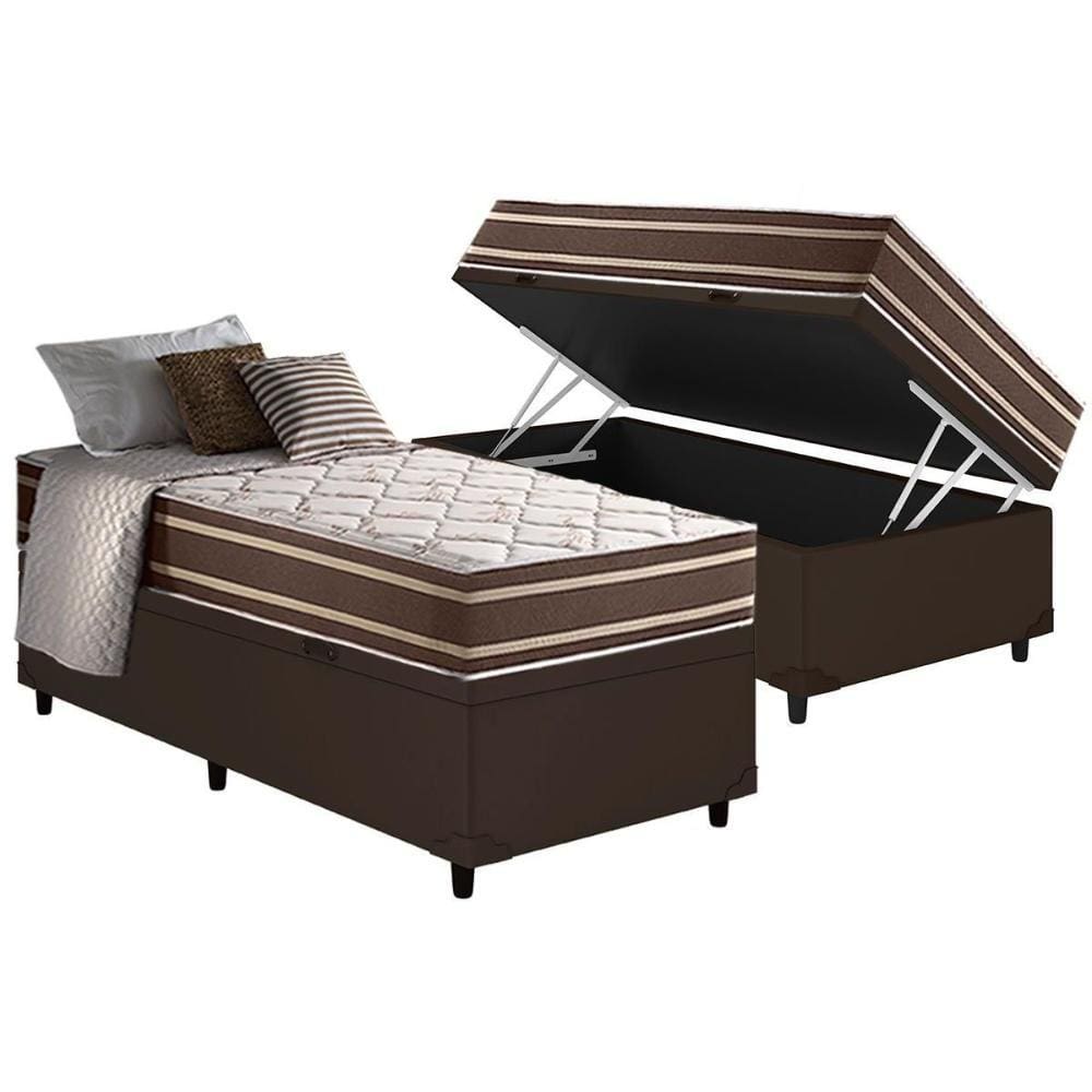 Cama Box Baú Solteiro: Colchão Molas MasterPocket Ensacadas Anjos Duo Sono +Base Courano Brown(88x188)