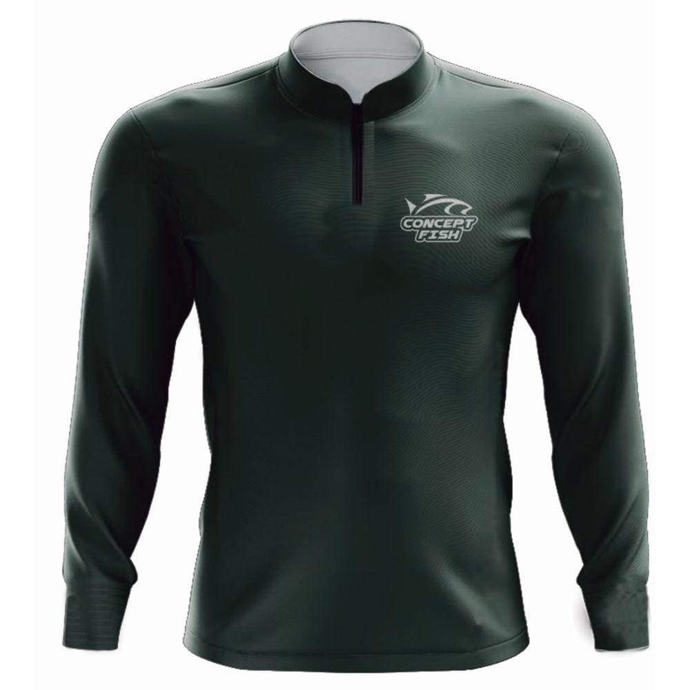 Camiseta de Pesca Concept Fish com Proteção Solar UV Verde Militar Lisa