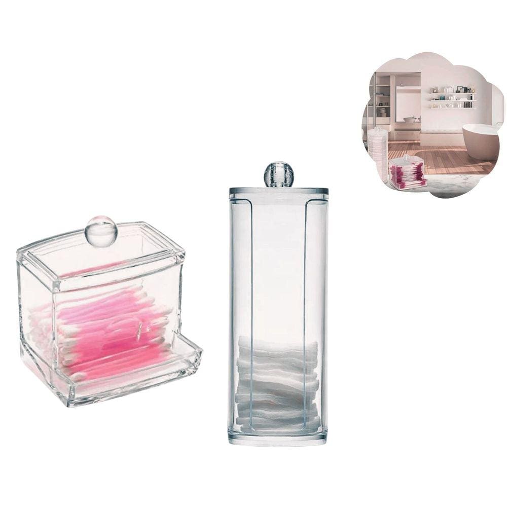 Kit Organizador Porta Cotonete e Algodão Acrílico Banheiro
