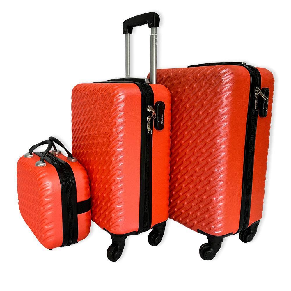 Kit Conjunto 3 Malas De Viagem Com Rodinha Pequena Média Grande Salmão