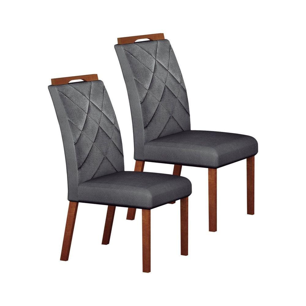 Conjunto 02 Cadeiras de Madeira para Sala de Jantar Larissa freijo/cinza